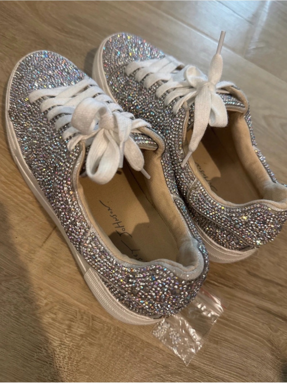 Betsey Johnson Silver Crystal Embellished Lace-Up Sneakers - Picture 2 of 4
